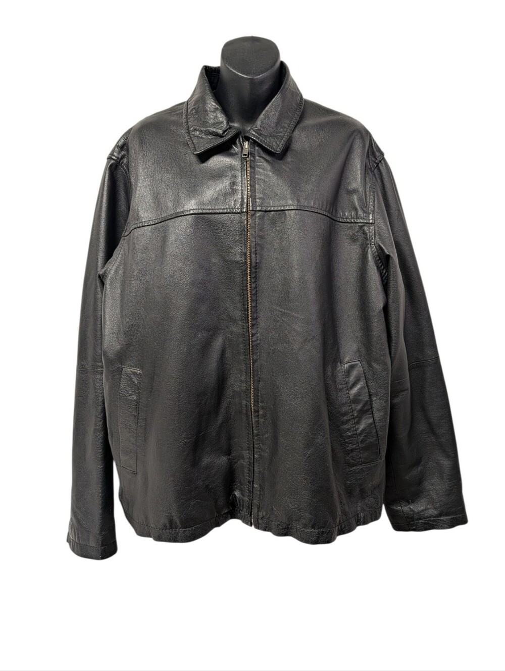 St. John's Bay Men's Black Genuine Leather Jacket Full Zip Lined Size M
